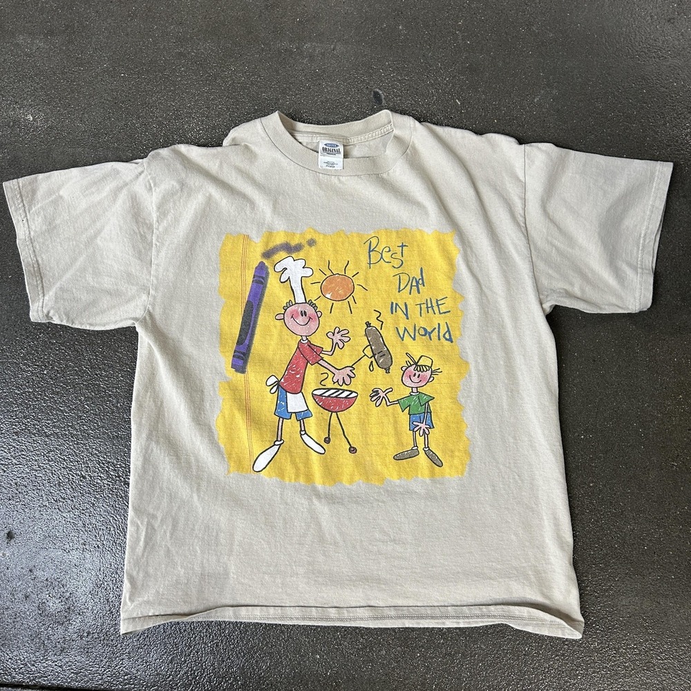 Tultex Shirt Mens XL Beige Best Dad In The World BBQ Graphic Tee T-Shirt